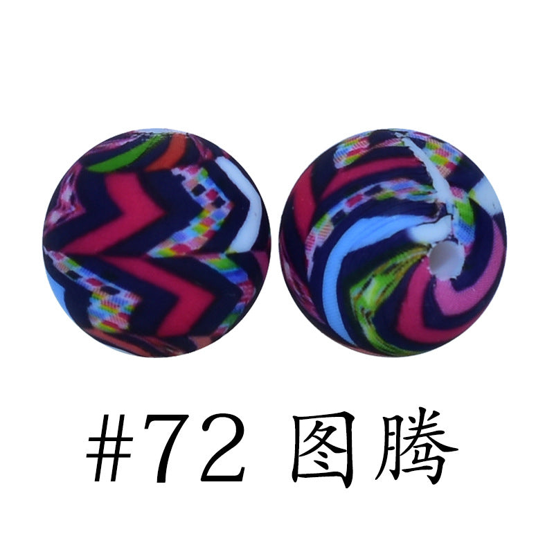 Wholesale 50pcs 16mm Print Silicone Beads Colorful Silicone Water Transfer Beads